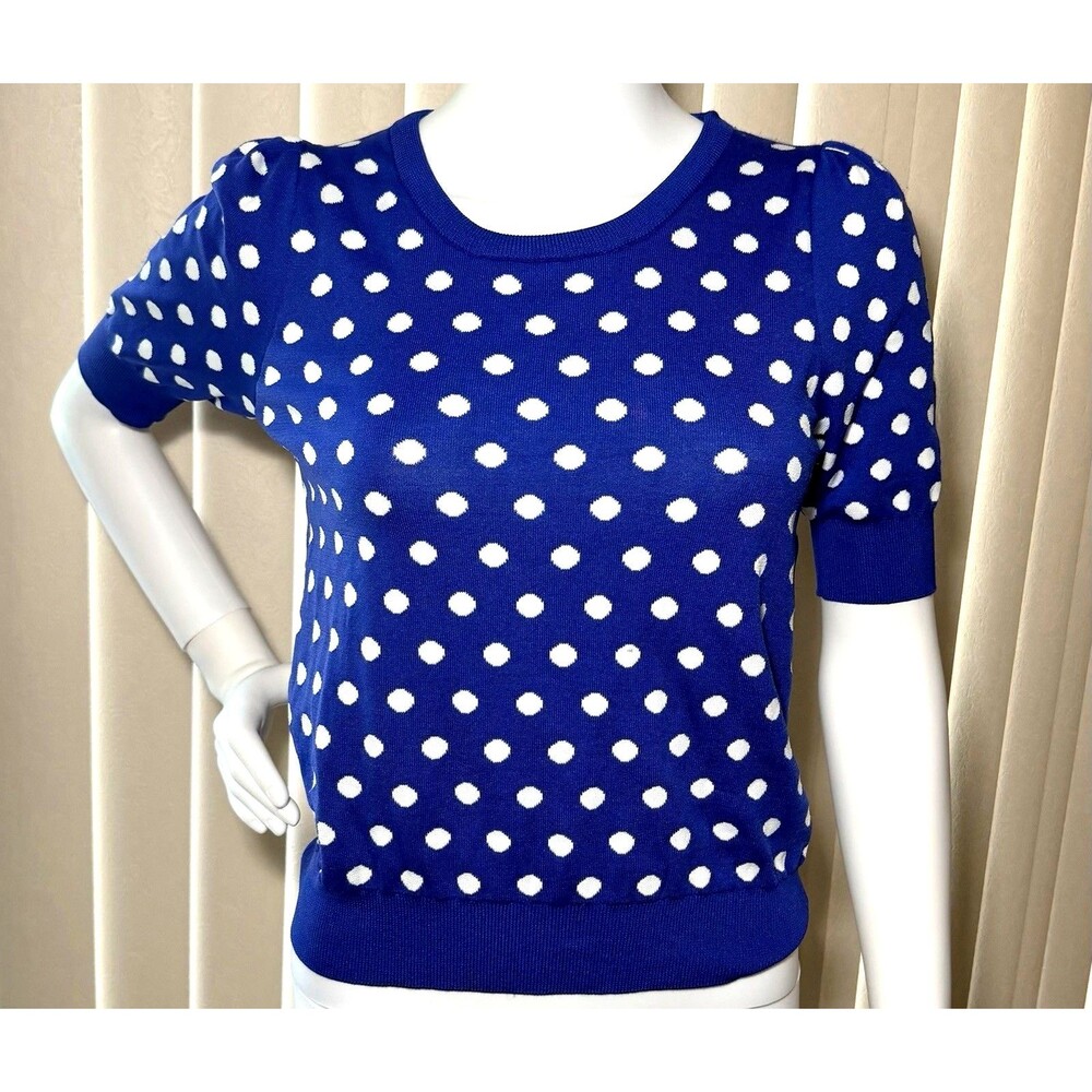 Philosophy Republic Clothing Sweater Small Blue Polka Dot Puff Sleeve Knit Top